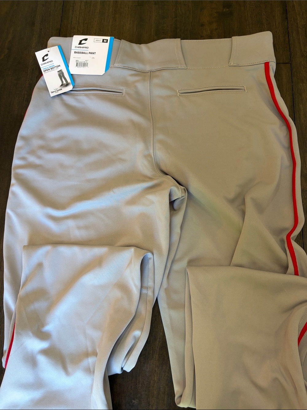 Adult Medium Baseball Pants in Light Gray with Red Stripe Champro NWT